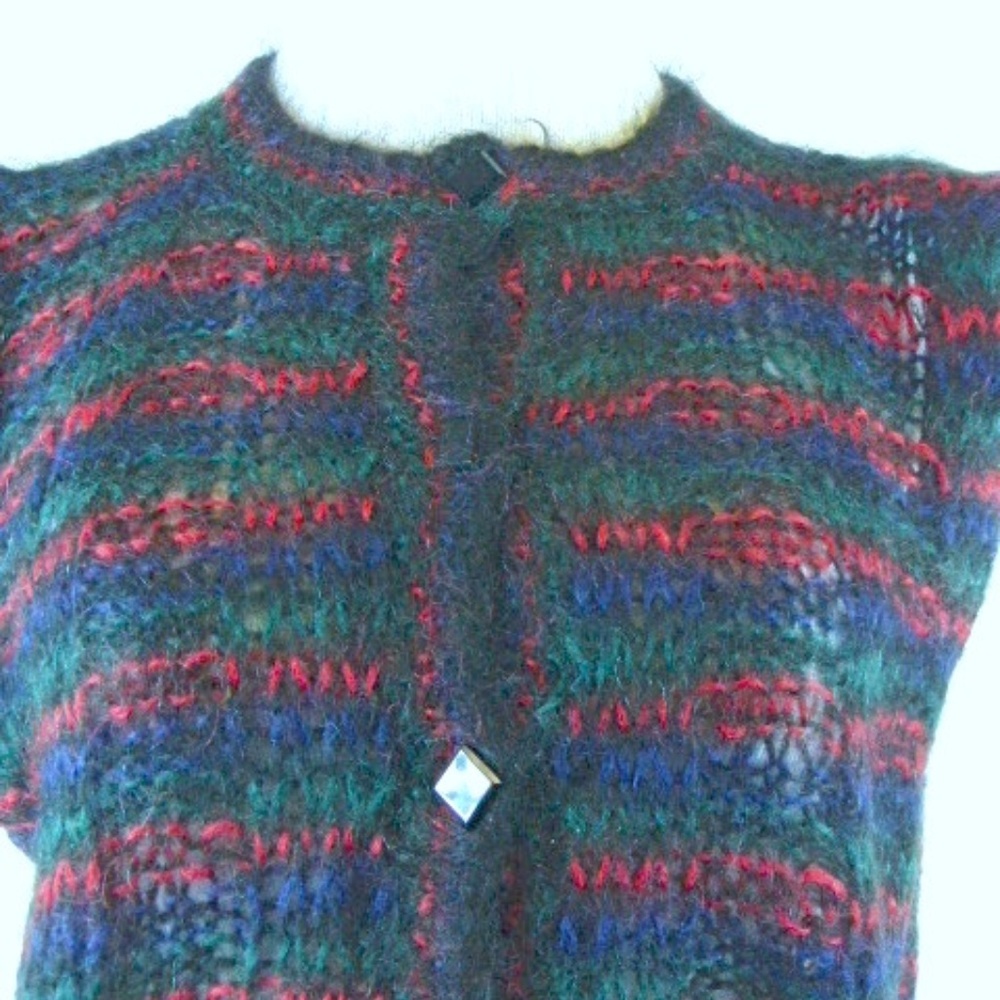 CULLINANE plaid tartan MOHAIR CARDIGAN sweater VEST black blue S